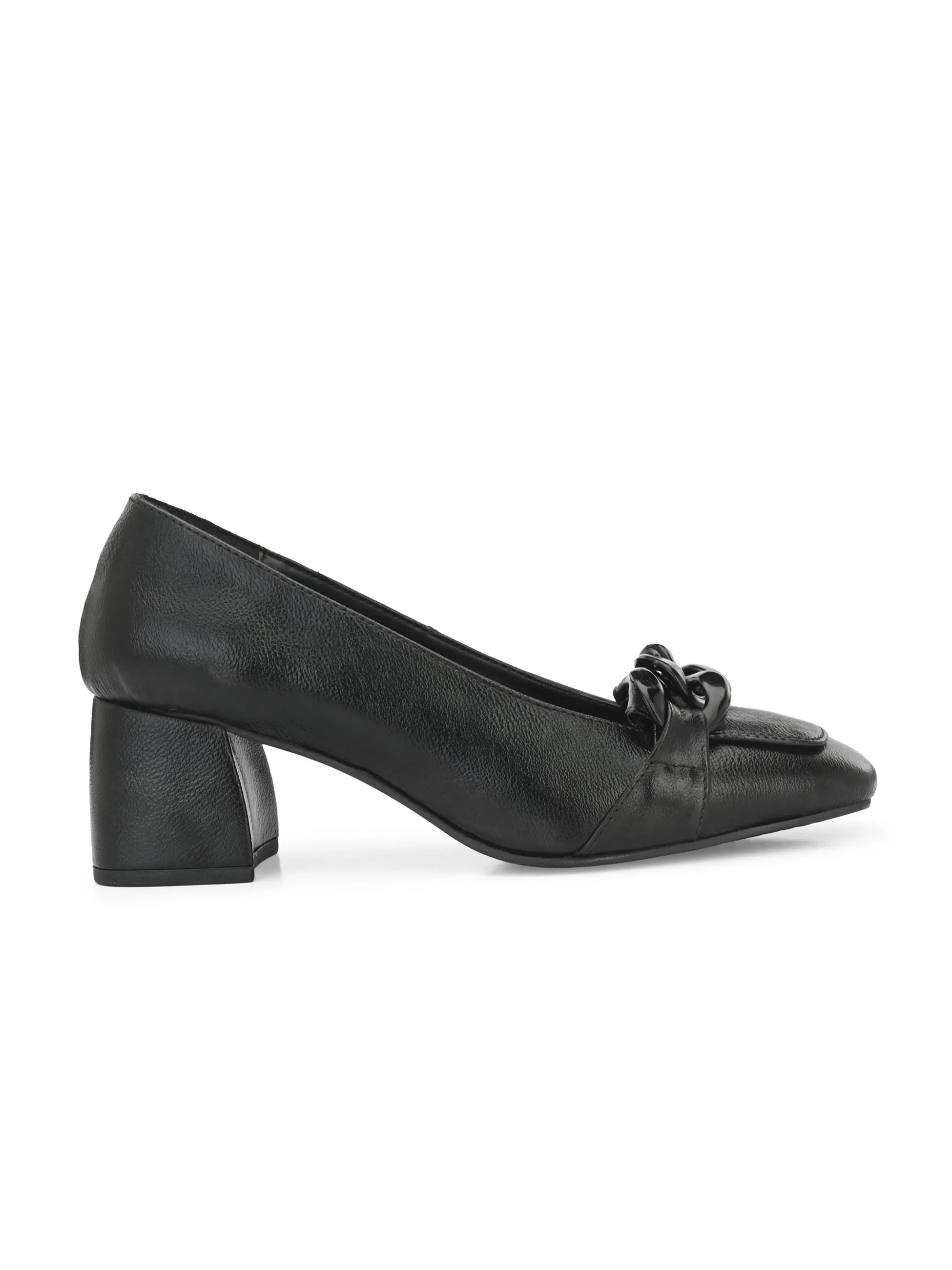 Luxurious Jet Black Leather Pump For Women