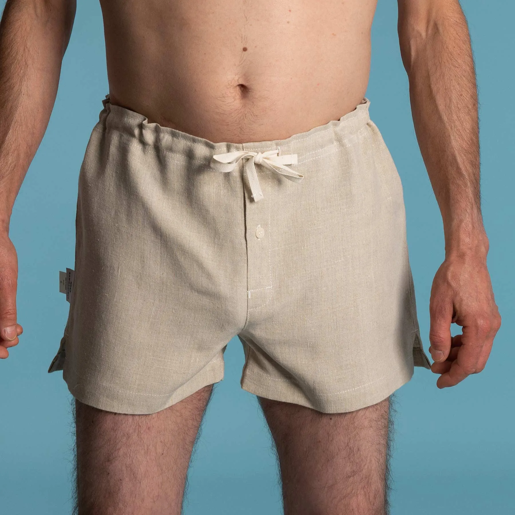 LYON Elastic-free 100% Organic Linen Woven Boxers (Plastic-free Nut Buttons, OC Thread, Latex-Free, Synthetics-free) (100% Biodegradable)