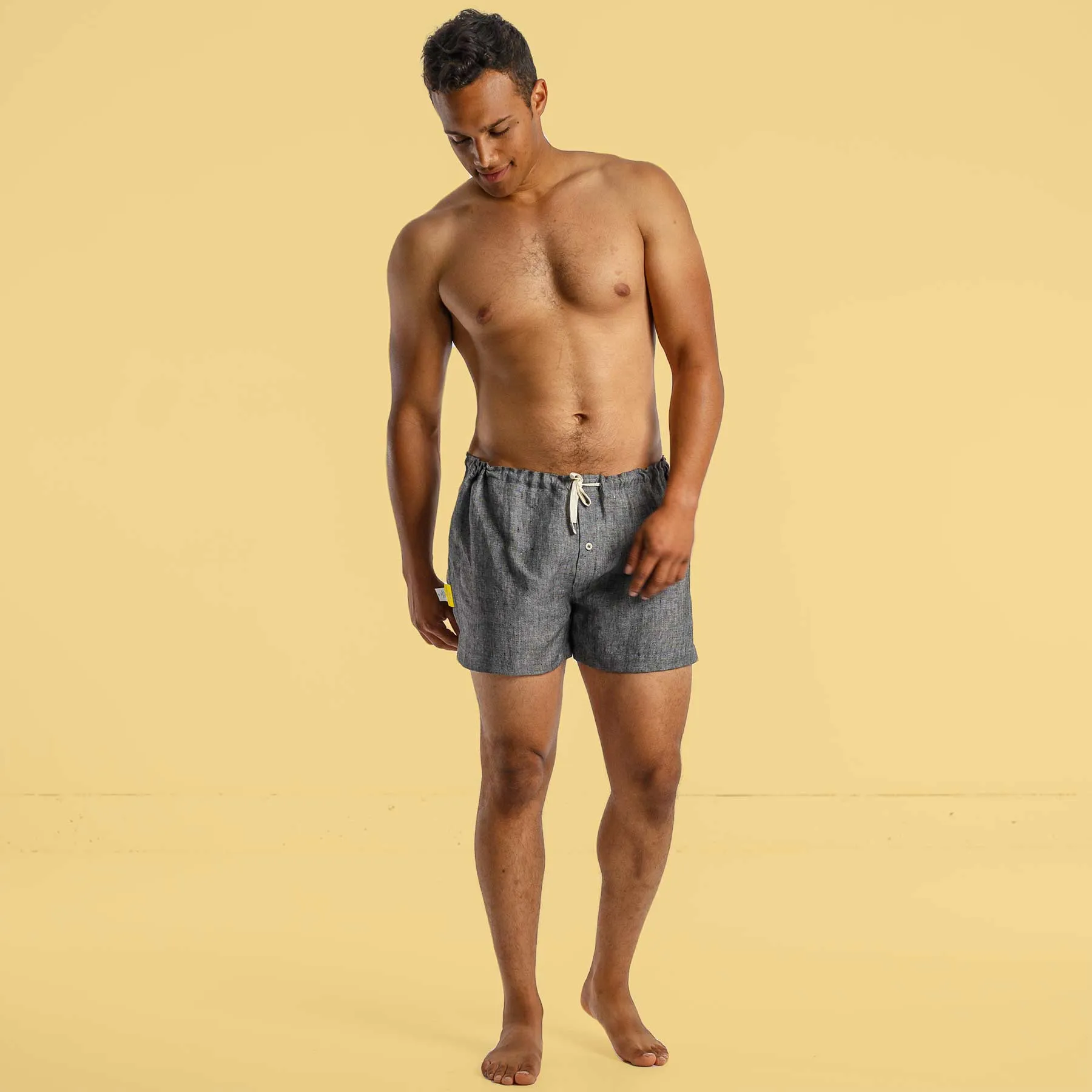 LYON Elastic-free 100% Organic Linen Woven Boxers (Plastic-free Nut Buttons, OC Thread, Latex-Free, Synthetics-free) (100% Biodegradable)