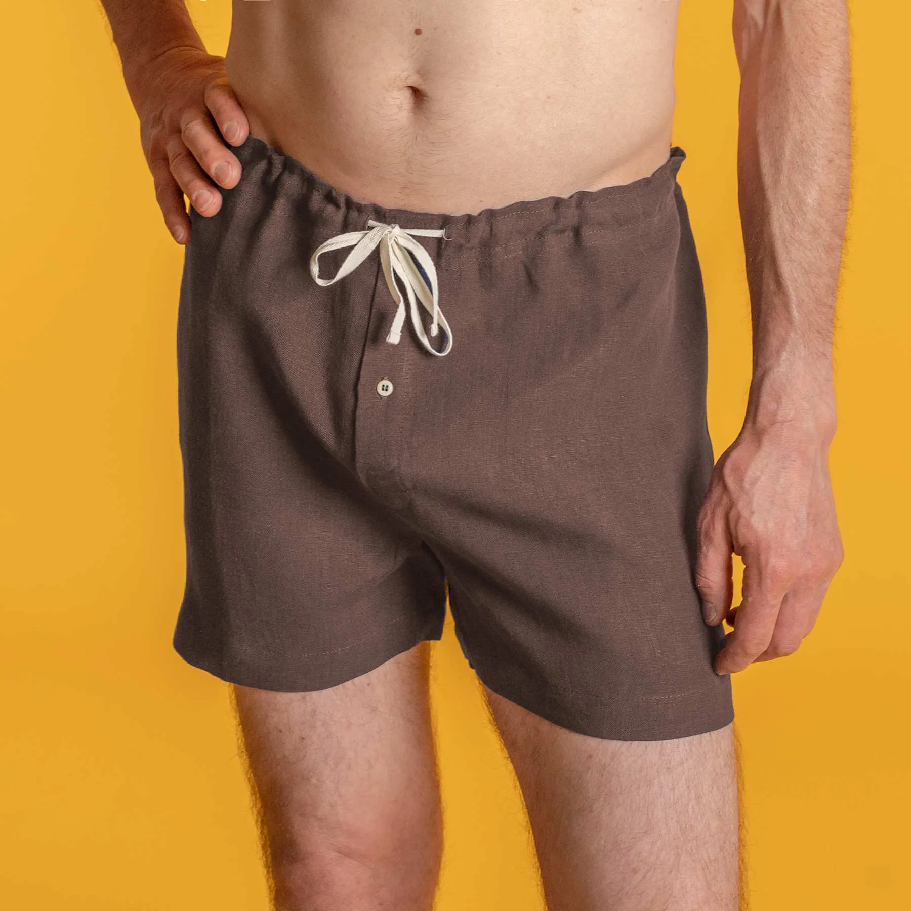 LYON Elastic-free 100% Organic Linen Woven Boxers (Plastic-free Nut Buttons, OC Thread, Latex-Free, Synthetics-free) (100% Biodegradable)