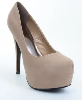 Natural Faux Suede Round Close Toe Platform Pump Heels