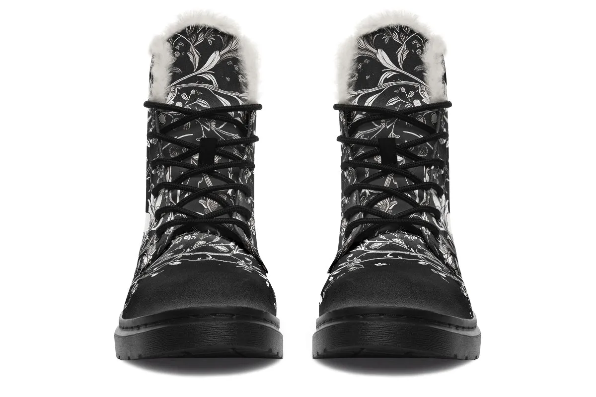 Noir Bouquet Winter Boots - Warm Micro-Suede Doc-Style Boots Lined with Vegan Wool