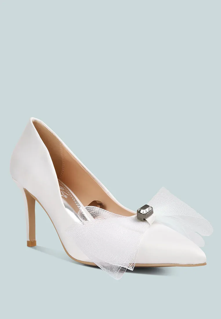 Odette Diamante Embellished Bow Stiletto Pumps By Ruw