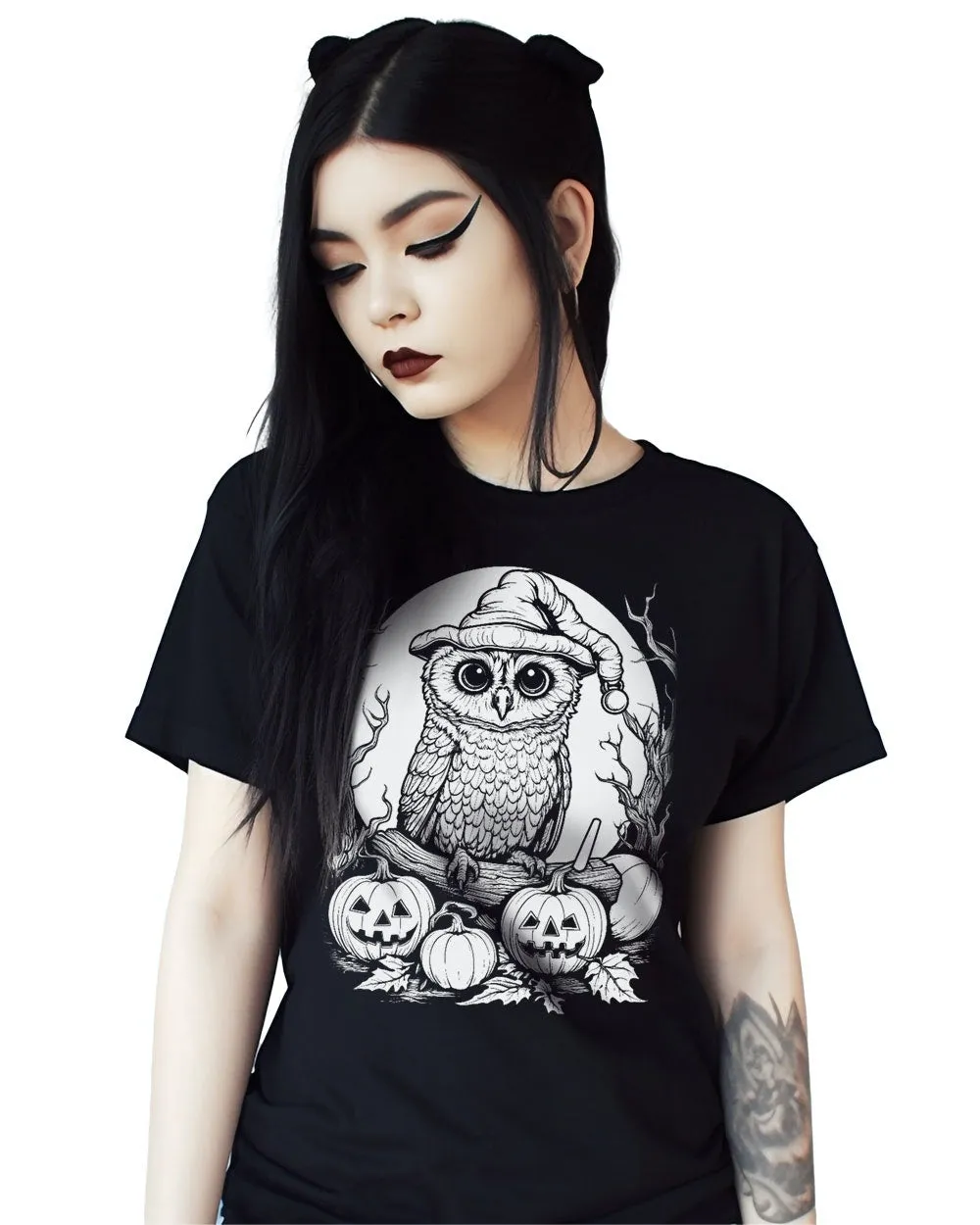 Owl's Night Out Tee - Alt Goth T-Shirt Unisex Halloween Dark Academia Occult Fashion Grunge Witchy Vegan Style