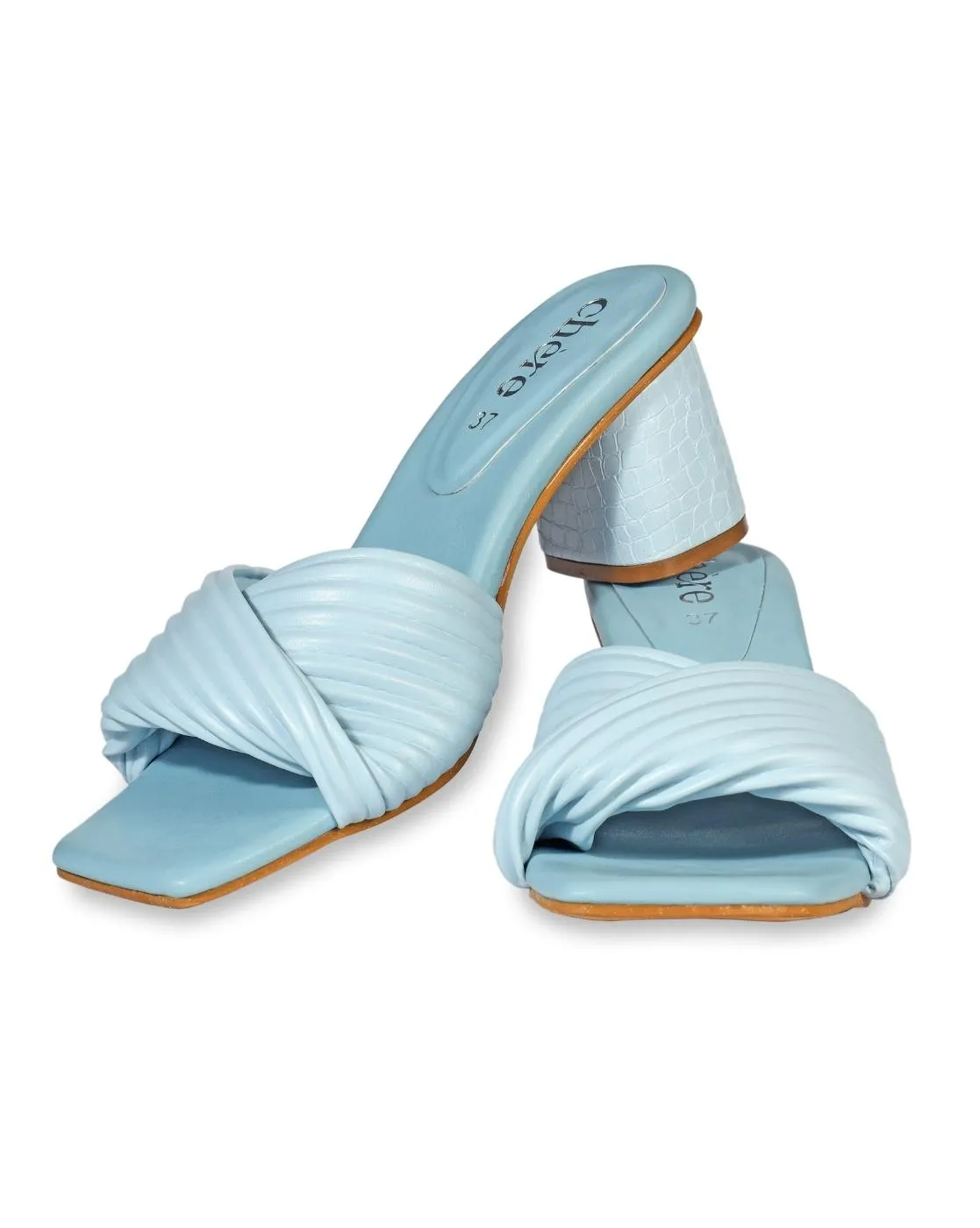 Pastel Blue Twisted Strap Block Heels for Women