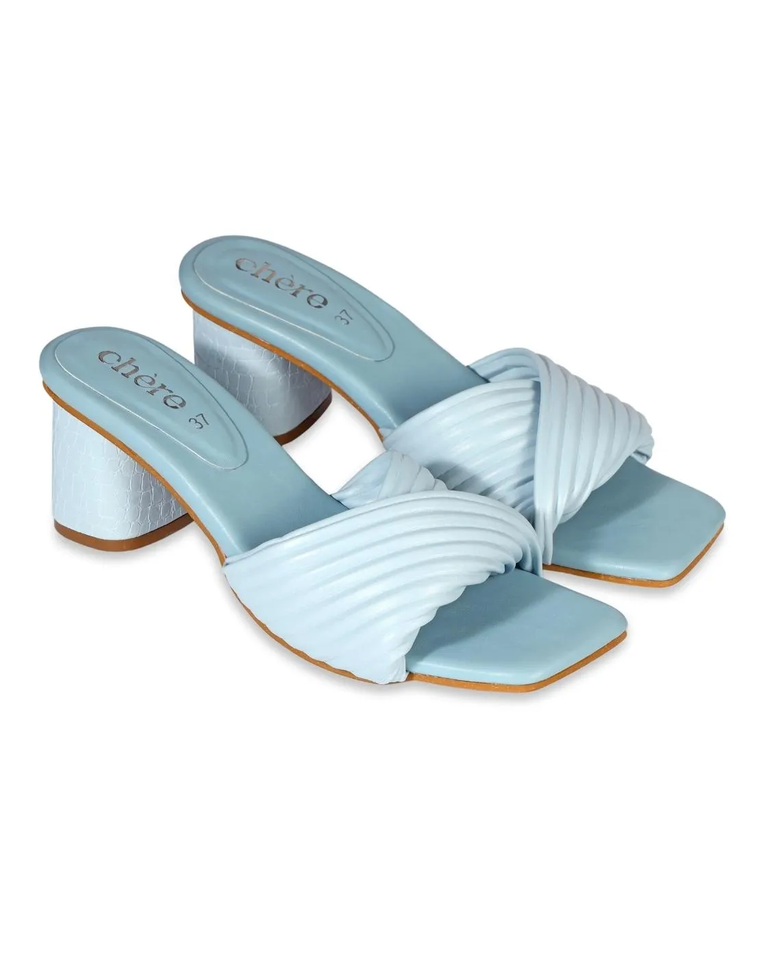 Pastel Blue Twisted Strap Block Heels for Women