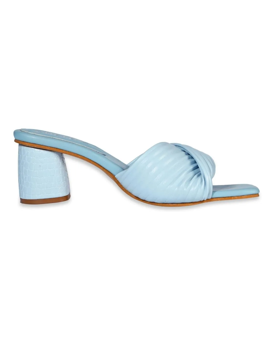 Pastel Blue Twisted Strap Block Heels for Women