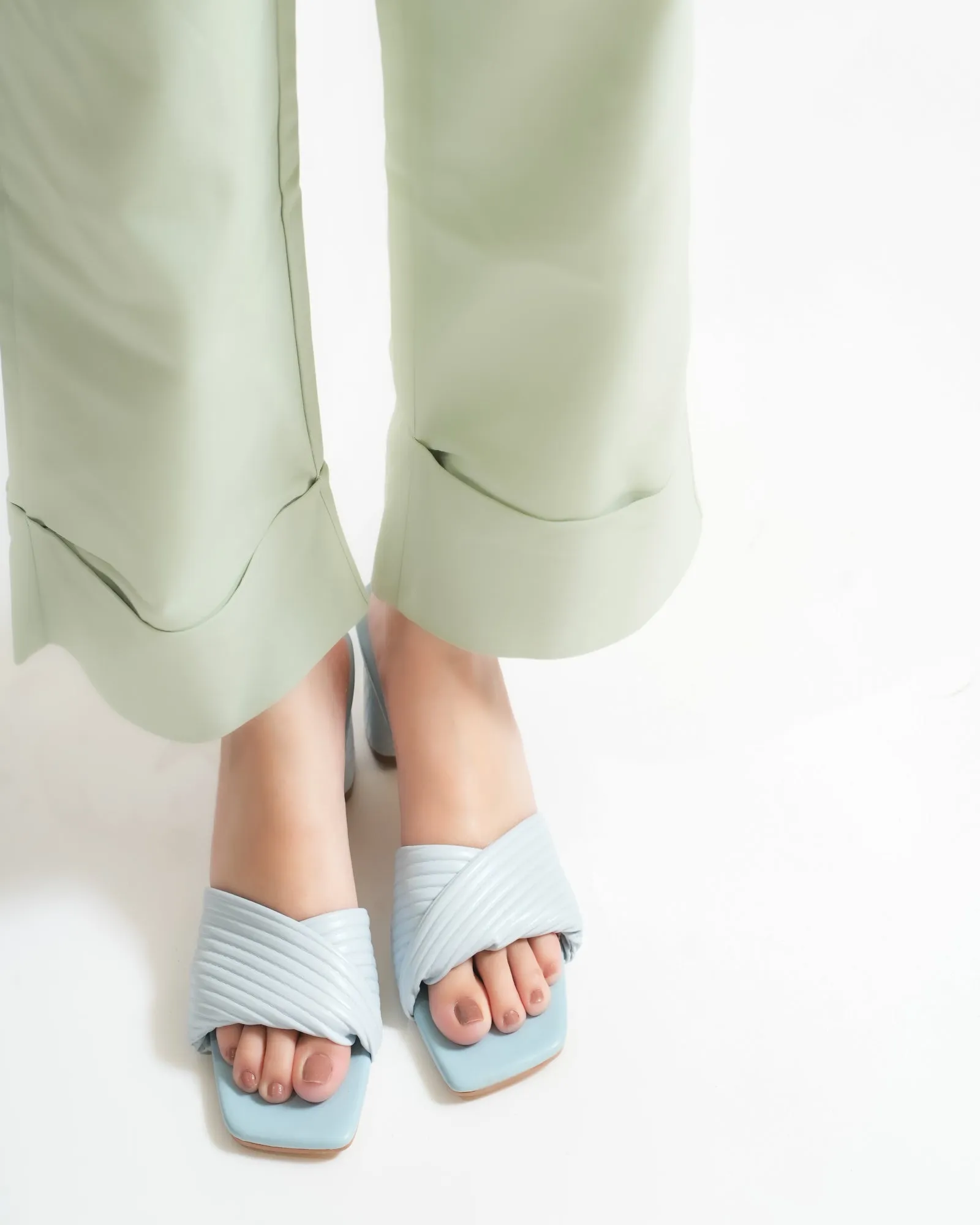 Pastel Blue Twisted Strap Block Heels for Women