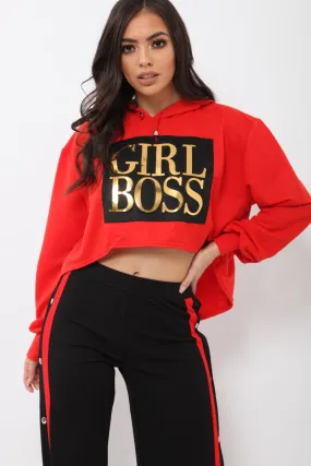 Red Girl Boss Cropped Hoodie - Kelsy