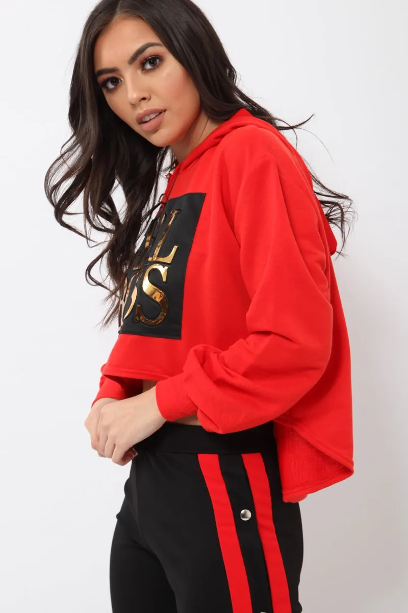 Red Girl Boss Cropped Hoodie - Kelsy