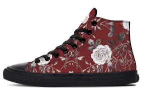 Red Rose Romance High Tops - Classic Premium Canvas Shoes with Comfortable and Durable Soles