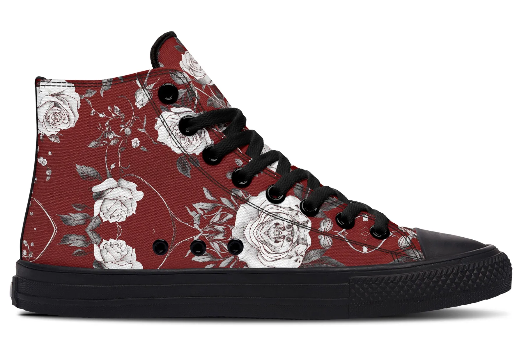 Red Rose Romance High Tops - Classic Premium Canvas Shoes with Comfortable and Durable Soles