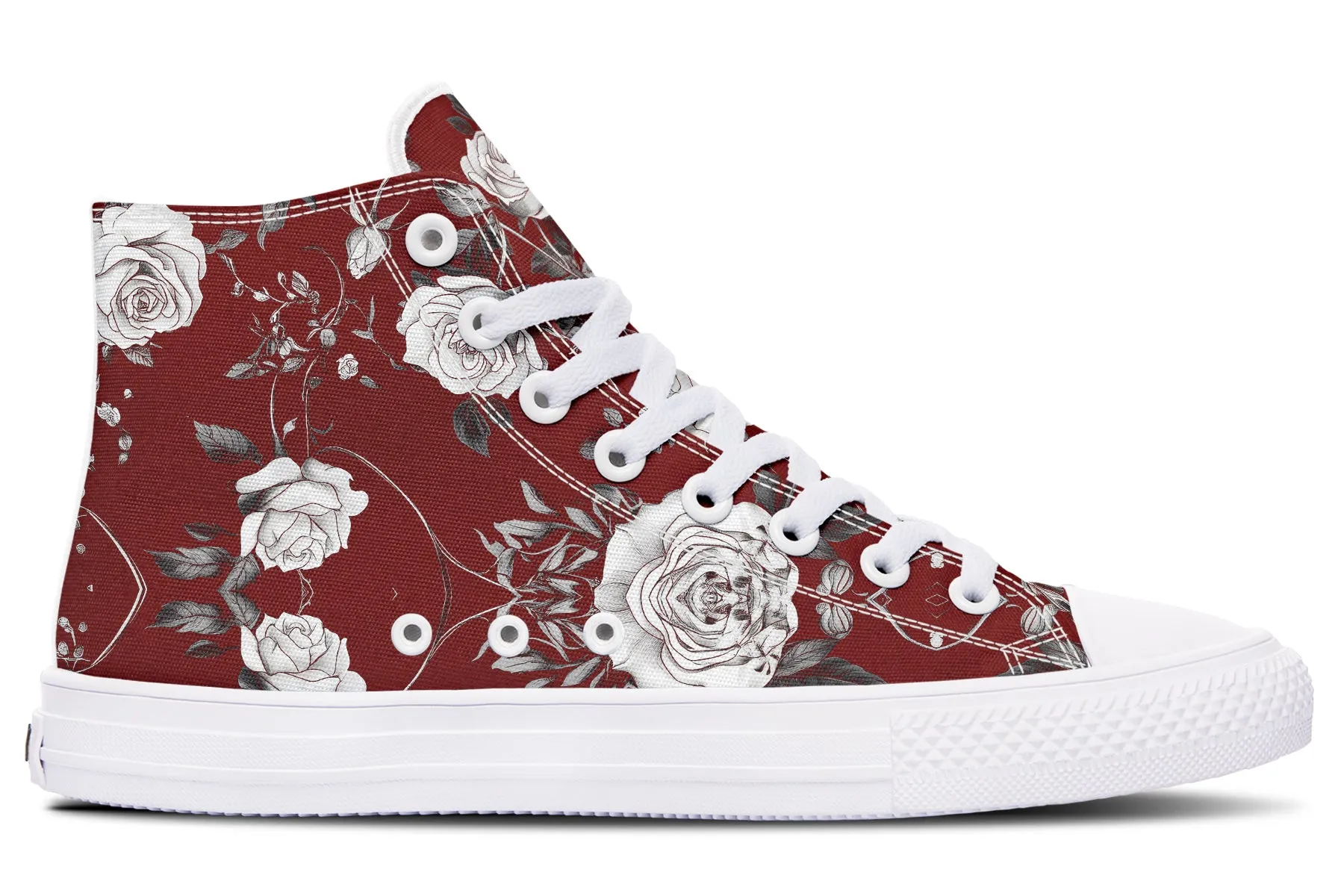 Red Rose Romance High Tops - Classic Premium Canvas Shoes with Comfortable and Durable Soles