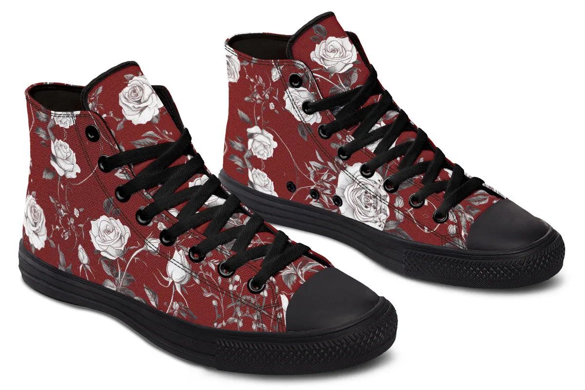 Red Rose Romance High Tops - Classic Premium Canvas Shoes with Comfortable and Durable Soles