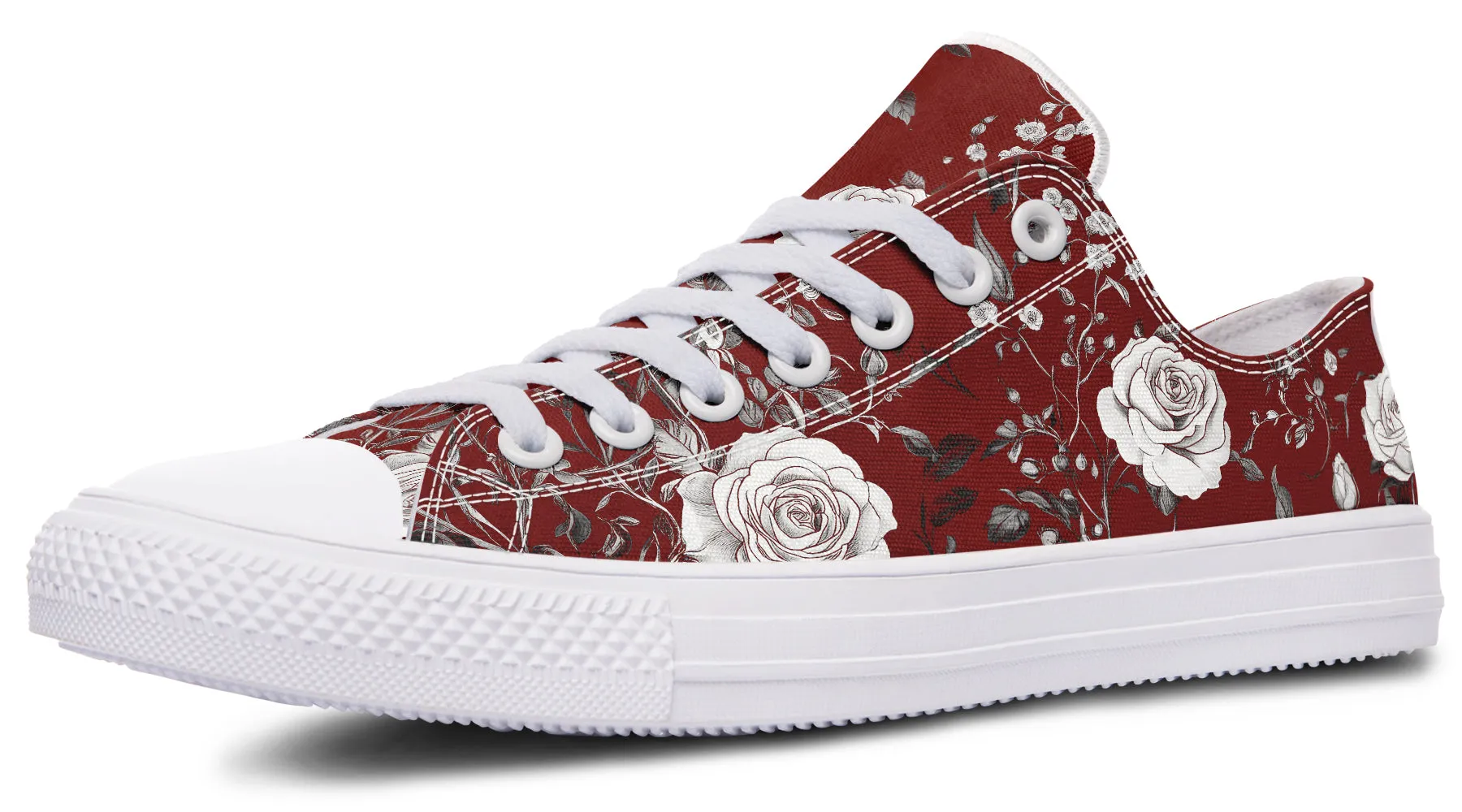 Red Rose Romance Low Tops - Classic Premium Canvas Shoes with Comfortable and Durable Soles