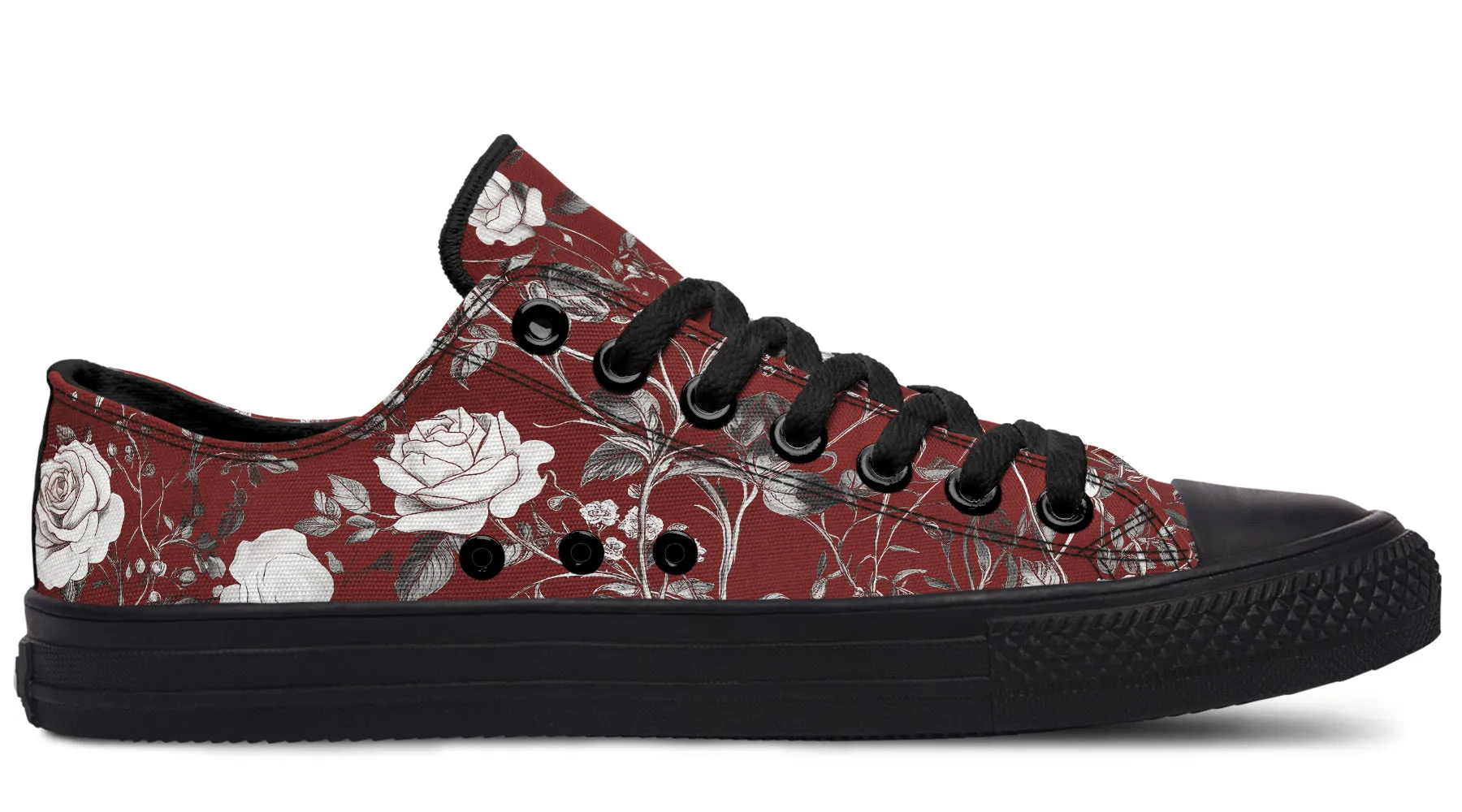 Red Rose Romance Low Tops - Classic Premium Canvas Shoes with Comfortable and Durable Soles