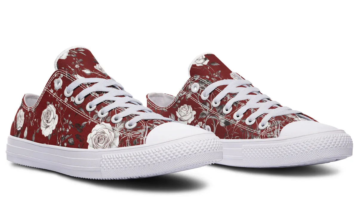 Red Rose Romance Low Tops - Classic Premium Canvas Shoes with Comfortable and Durable Soles