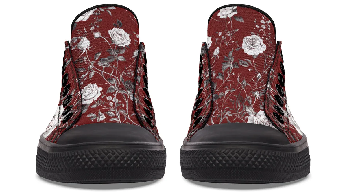 Red Rose Romance Low Tops - Classic Premium Canvas Shoes with Comfortable and Durable Soles