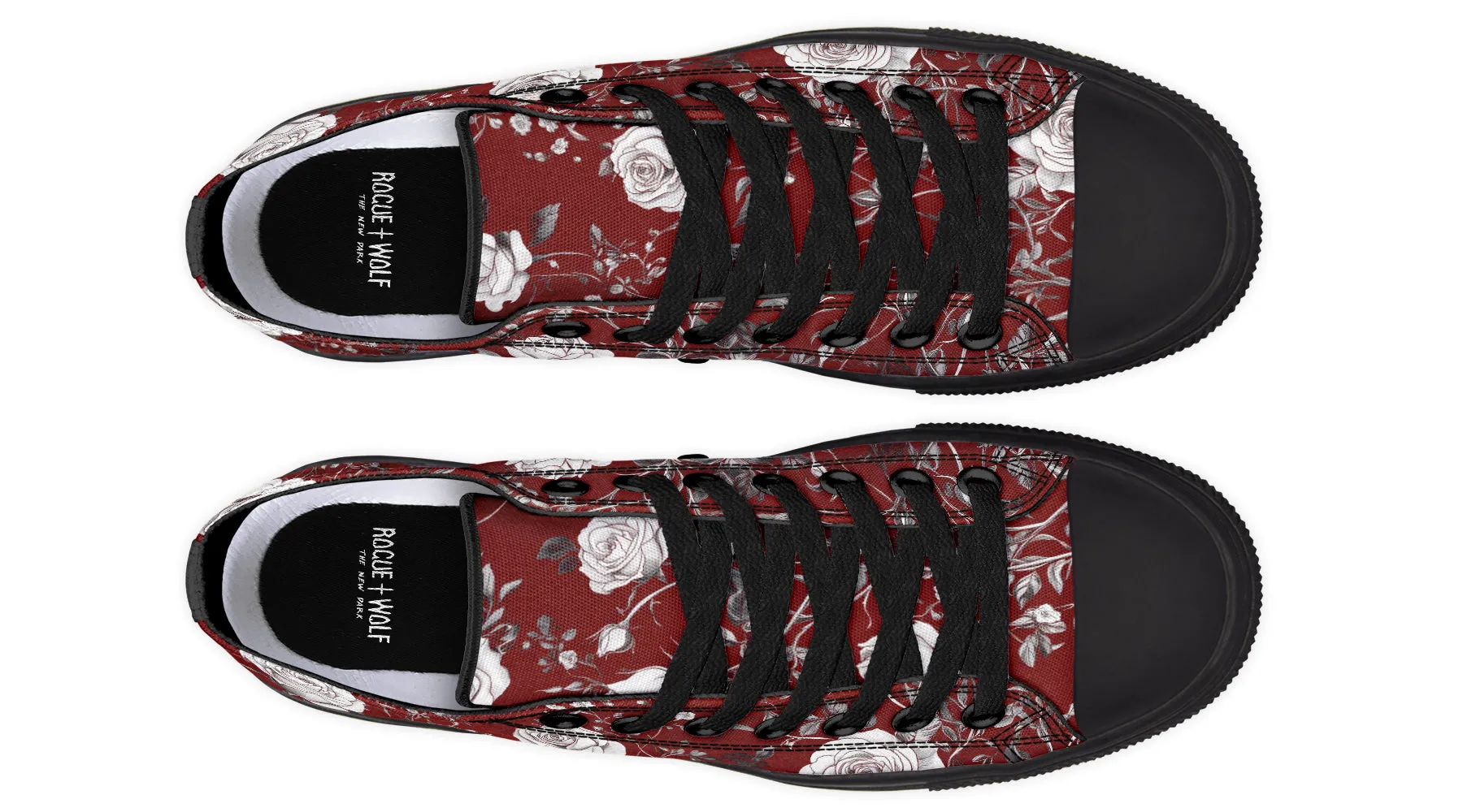 Red Rose Romance Low Tops - Classic Premium Canvas Shoes with Comfortable and Durable Soles