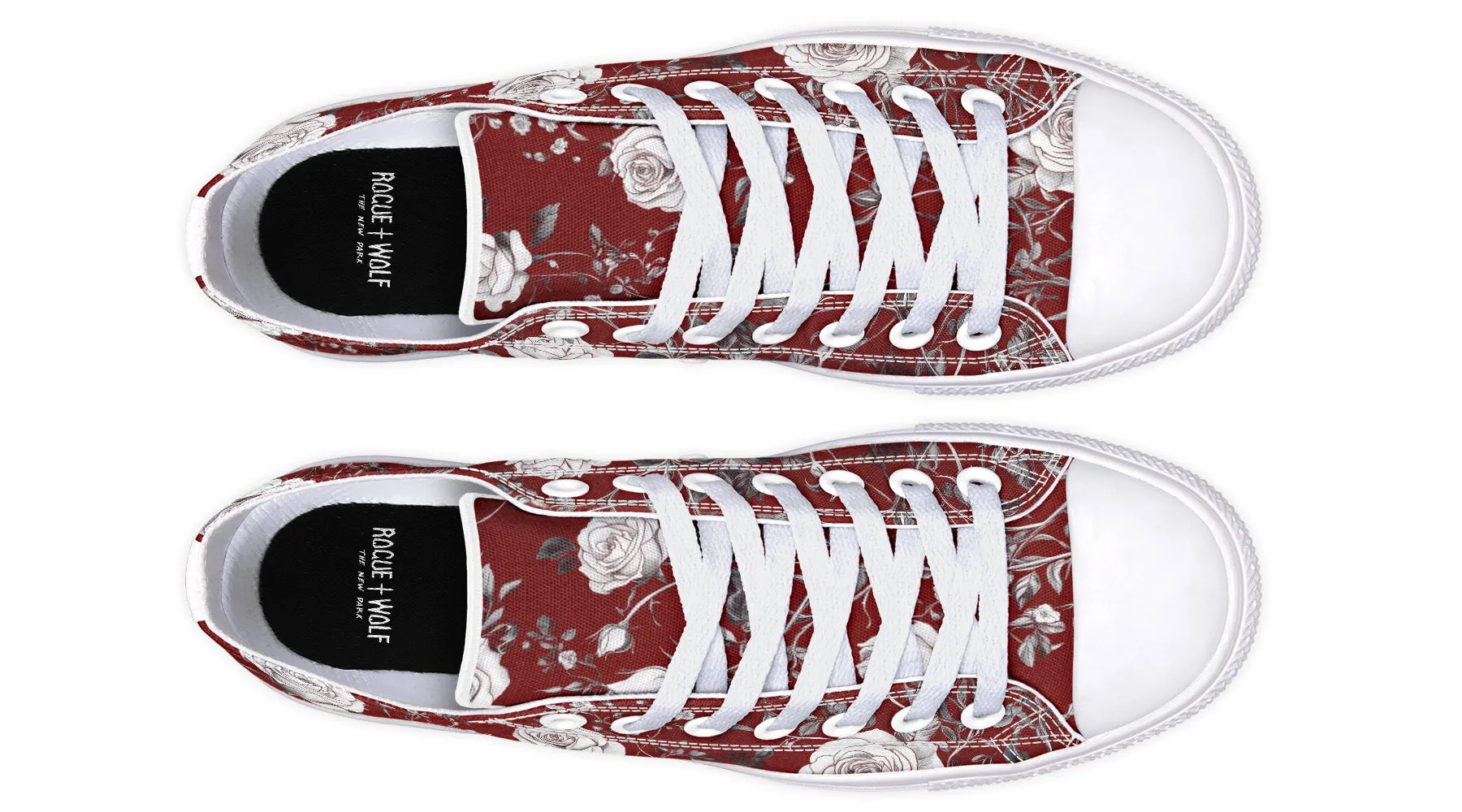 Red Rose Romance Low Tops - Classic Premium Canvas Shoes with Comfortable and Durable Soles