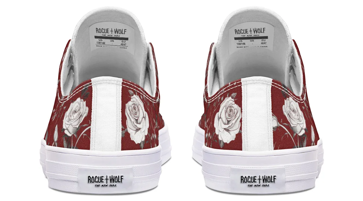 Red Rose Romance Low Tops - Classic Premium Canvas Shoes with Comfortable and Durable Soles