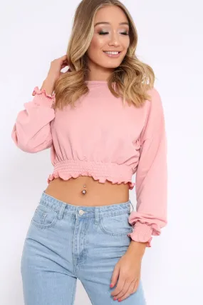 Rose Cropped Sweatshirt with Shirred Elasticated Hems - Lillie