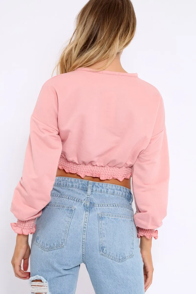 Rose Cropped Sweatshirt with Shirred Elasticated Hems - Lillie