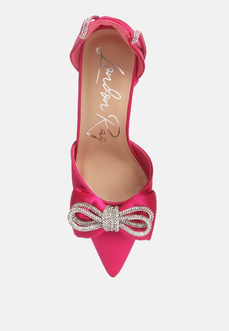 Shoeverse Satin Stiletto Heels With Embellished Bow By Ruw