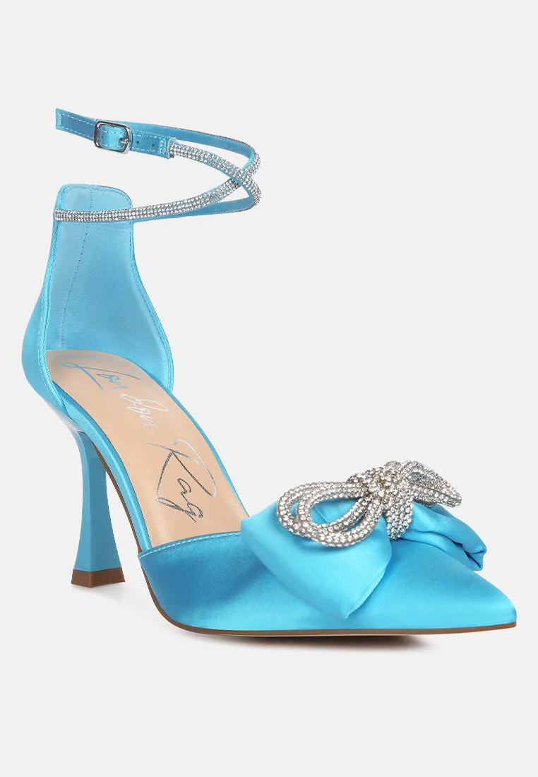 Shoeverse Satin Stiletto Heels With Embellished Bow By Ruw