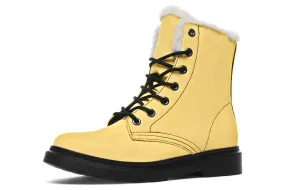 Soft Gold Winter Boots - Warm Micro-Suede Doc-Style Boots Lined with Vegan Wool