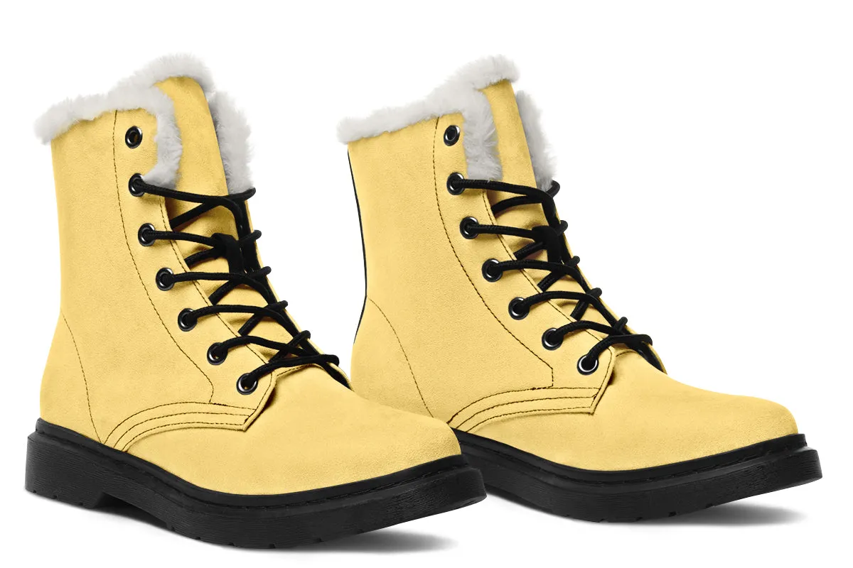 Soft Gold Winter Boots - Warm Micro-Suede Doc-Style Boots Lined with Vegan Wool