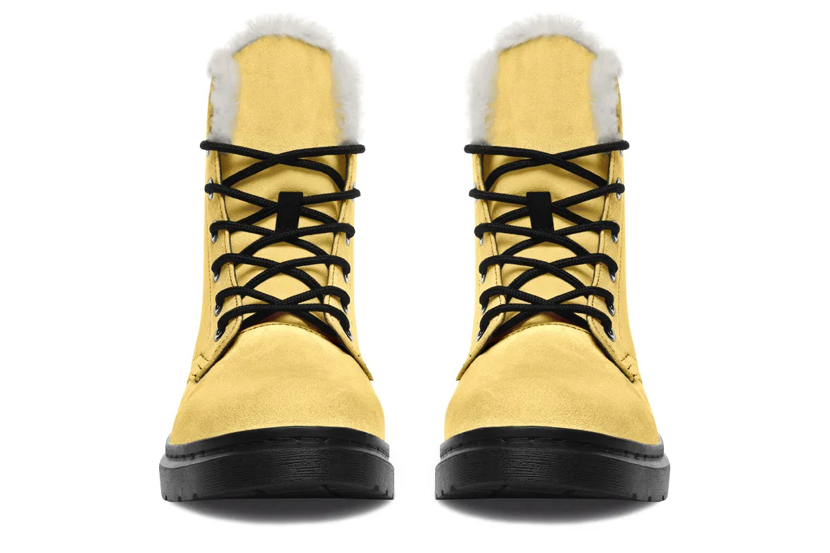 Soft Gold Winter Boots - Warm Micro-Suede Doc-Style Boots Lined with Vegan Wool