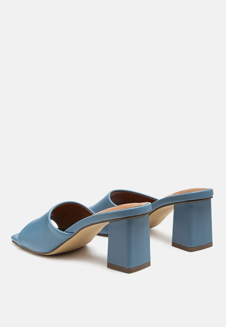 Square Toe Faux Leather Slip On Block Heels