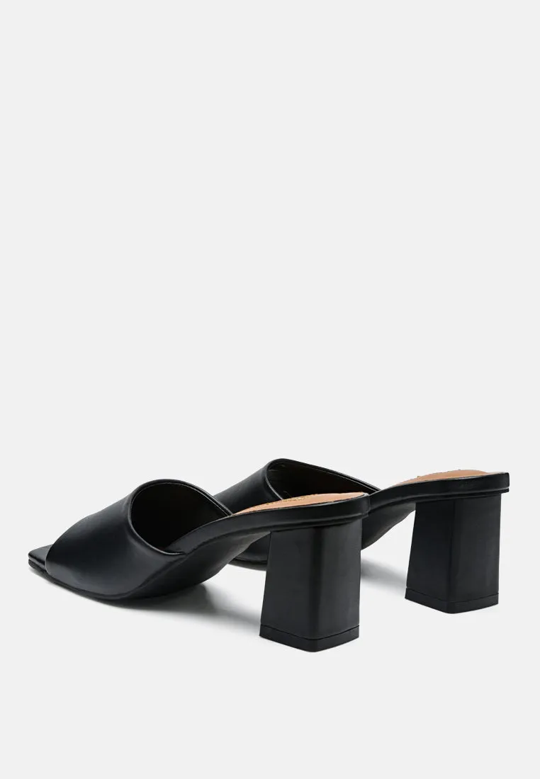 Square Toe Faux Leather Slip On Block Heels