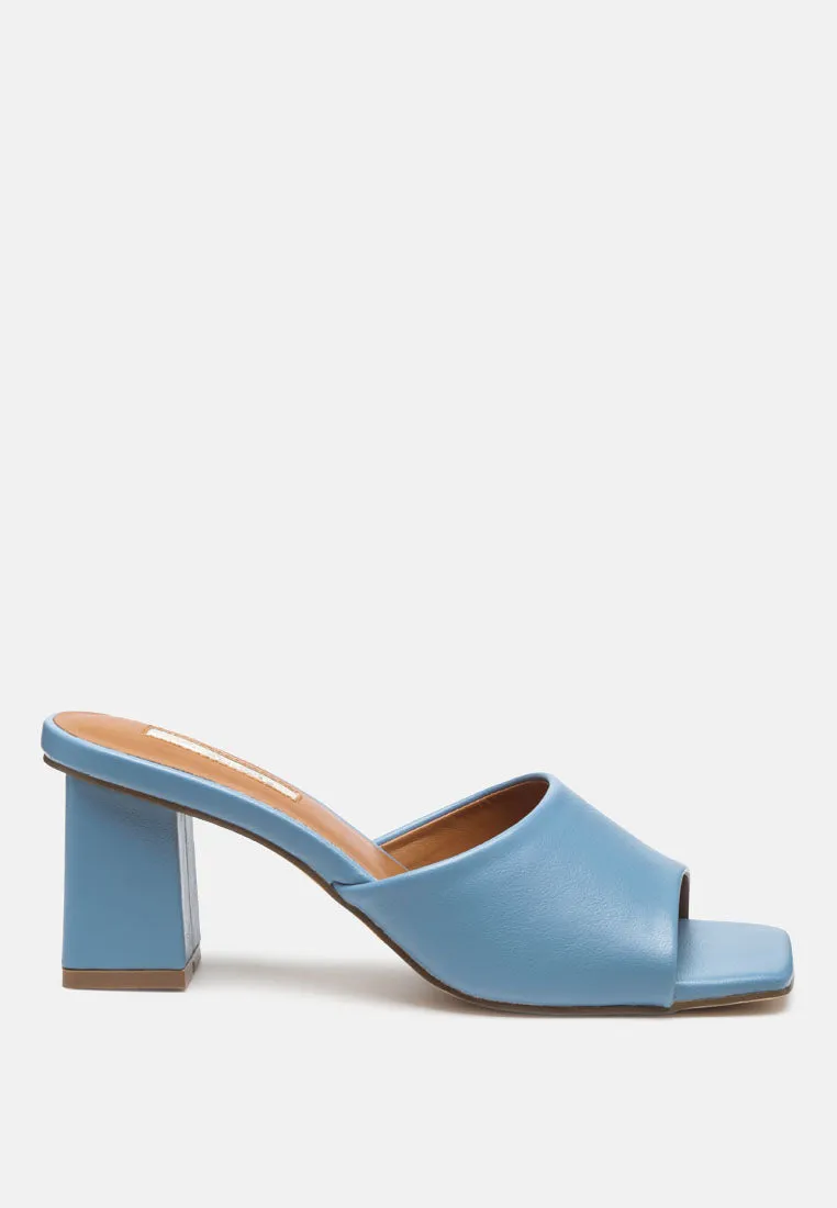 Square Toe Faux Leather Slip On Block Heels