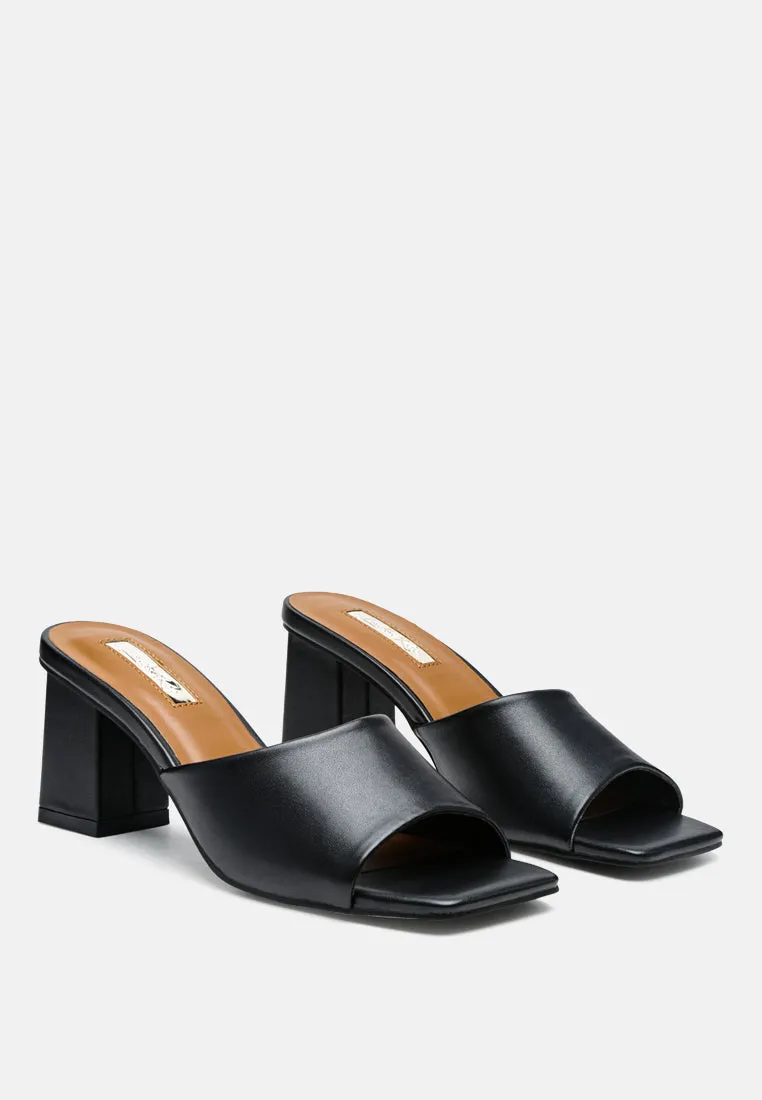 Square Toe Faux Leather Slip On Block Heels