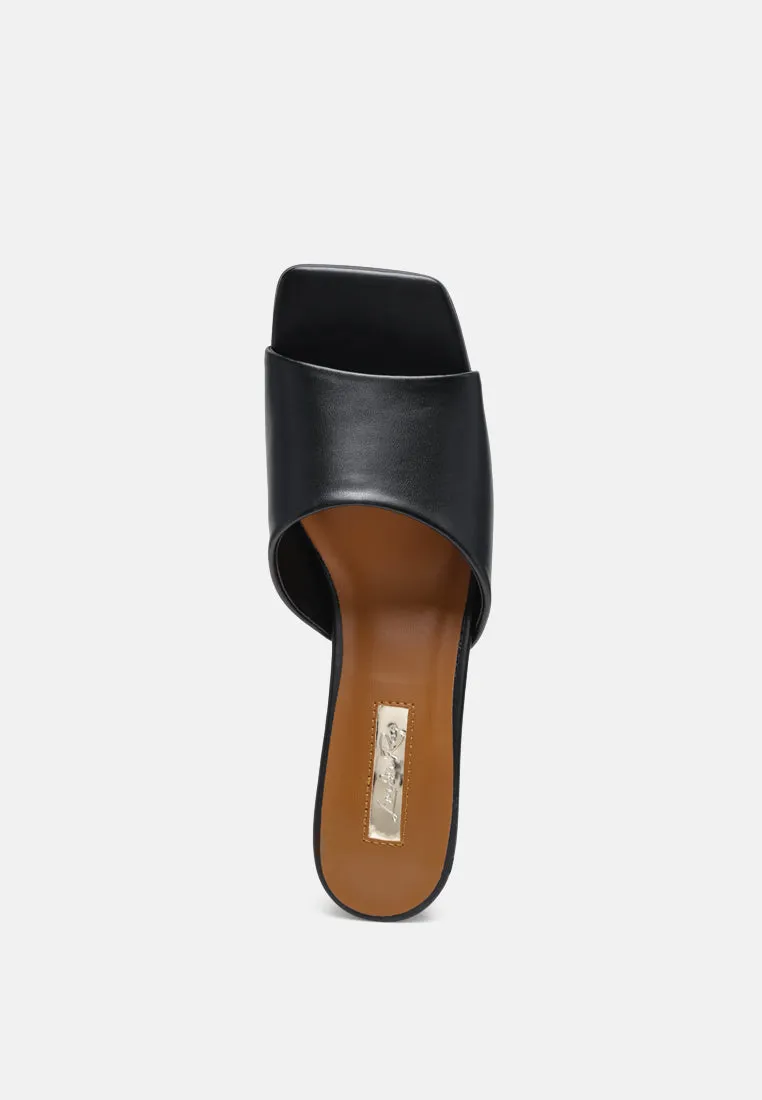 Square Toe Faux Leather Slip On Block Heels