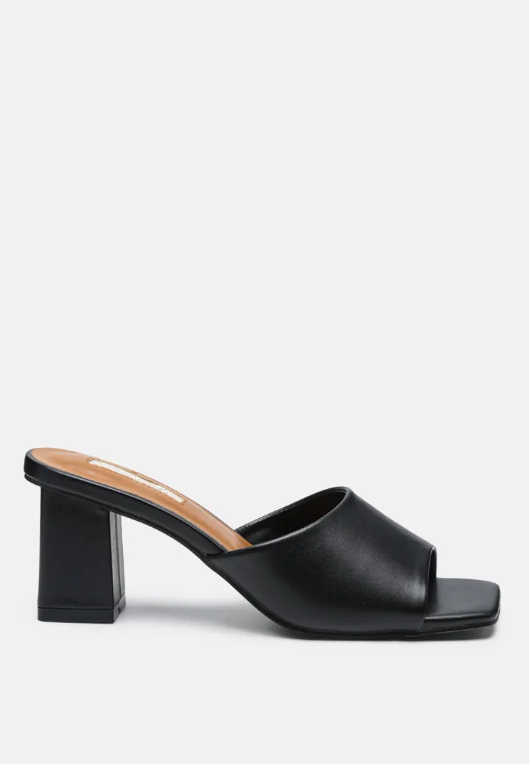 Square Toe Faux Leather Slip On Block Heels