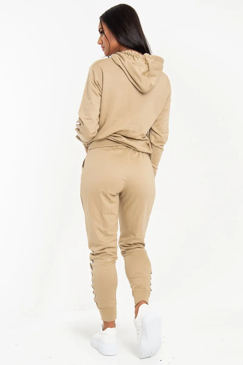 Stone Lace Detail Hooded Drawstring and Jogger Set - Jamiya