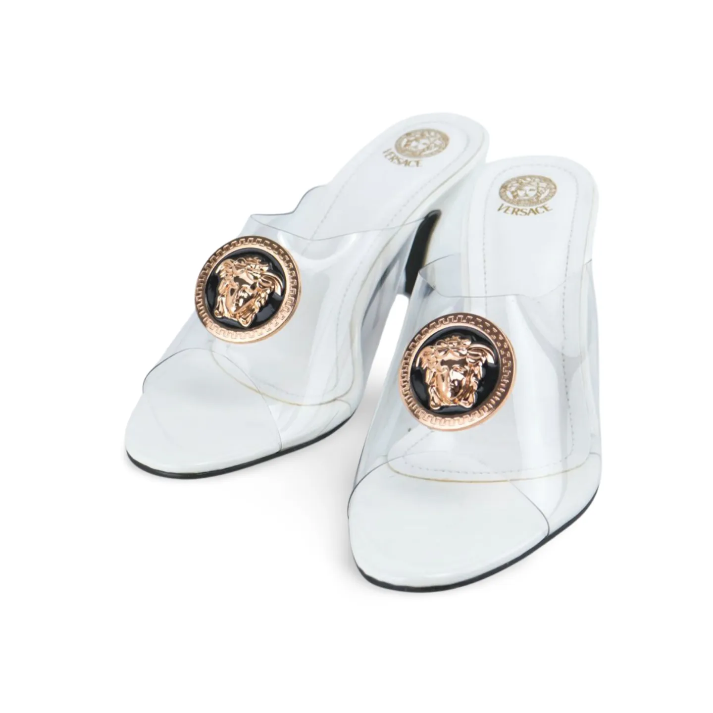 Stylish Transparent PVC Mules with Gold Buckle