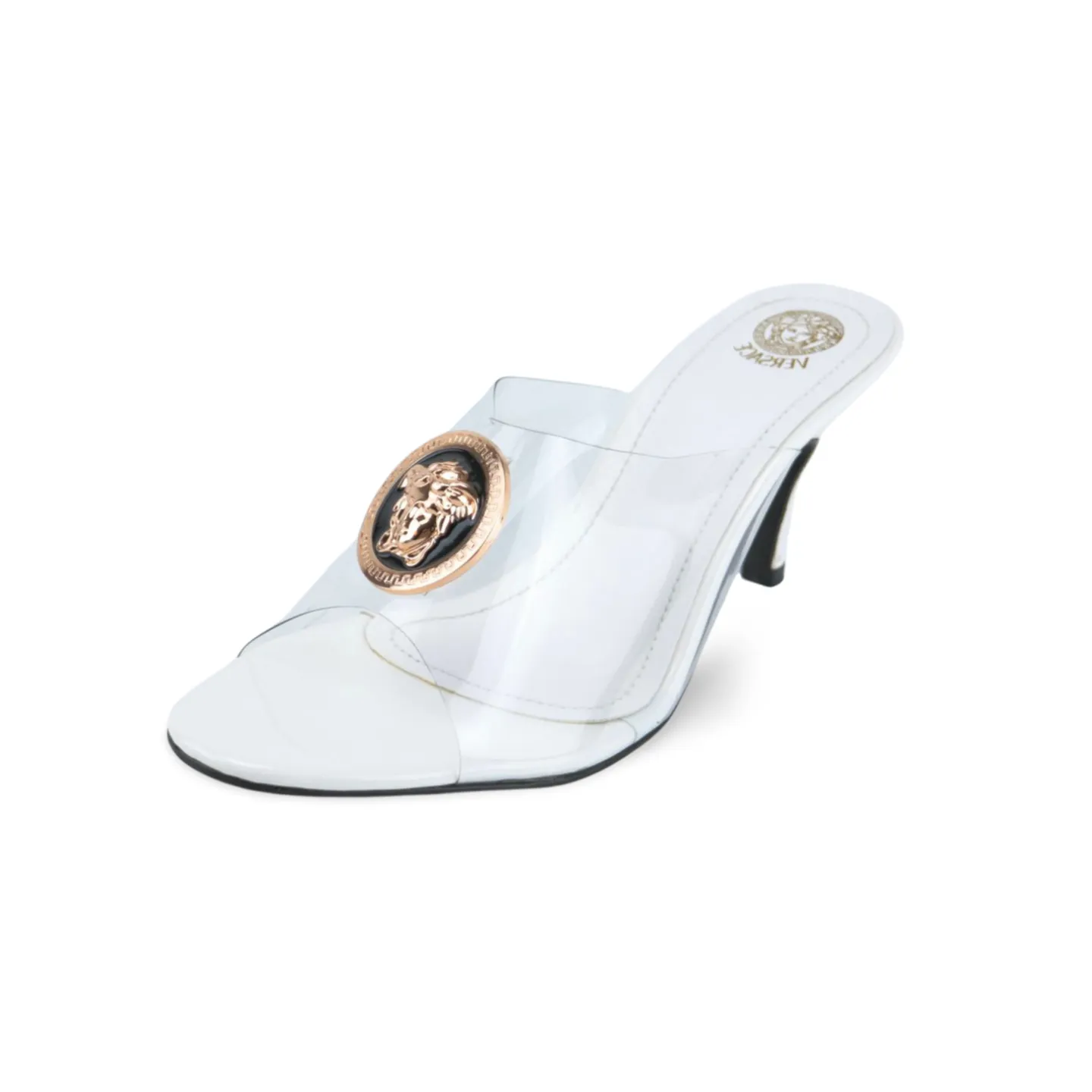 Stylish Transparent PVC Mules with Gold Buckle