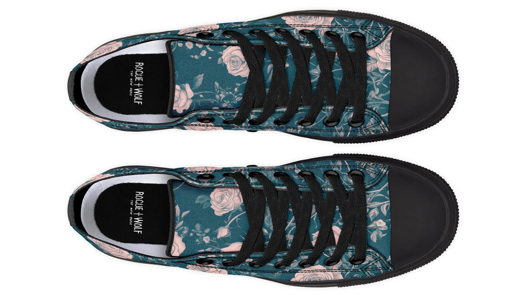 Teal Rose Romance Low Tops - Classic Premium Canvas Shoes with Comfortable and Durable Soles