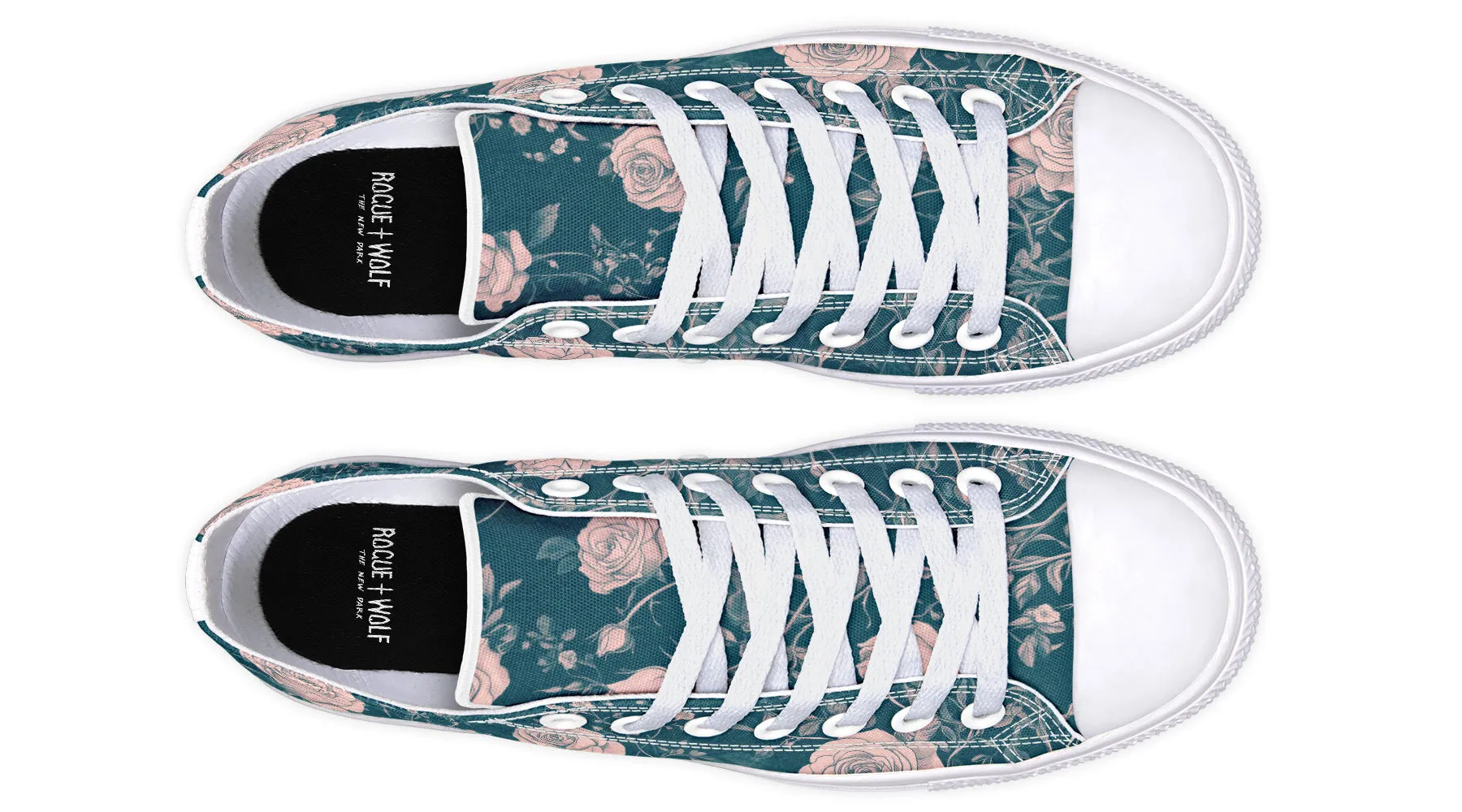 Teal Rose Romance Low Tops - Classic Premium Canvas Shoes with Comfortable and Durable Soles