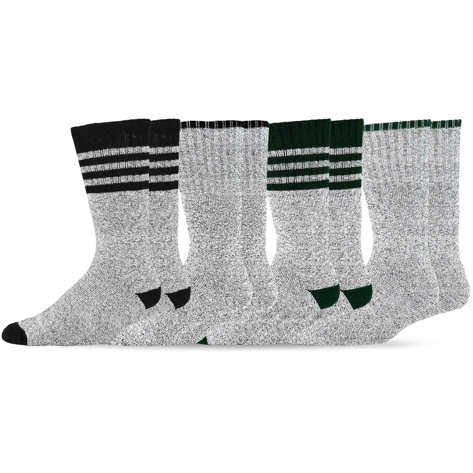 TeeHee Socks Men's Thermal Cotton Crew Black/Green Stripe 2-Pack (50765)