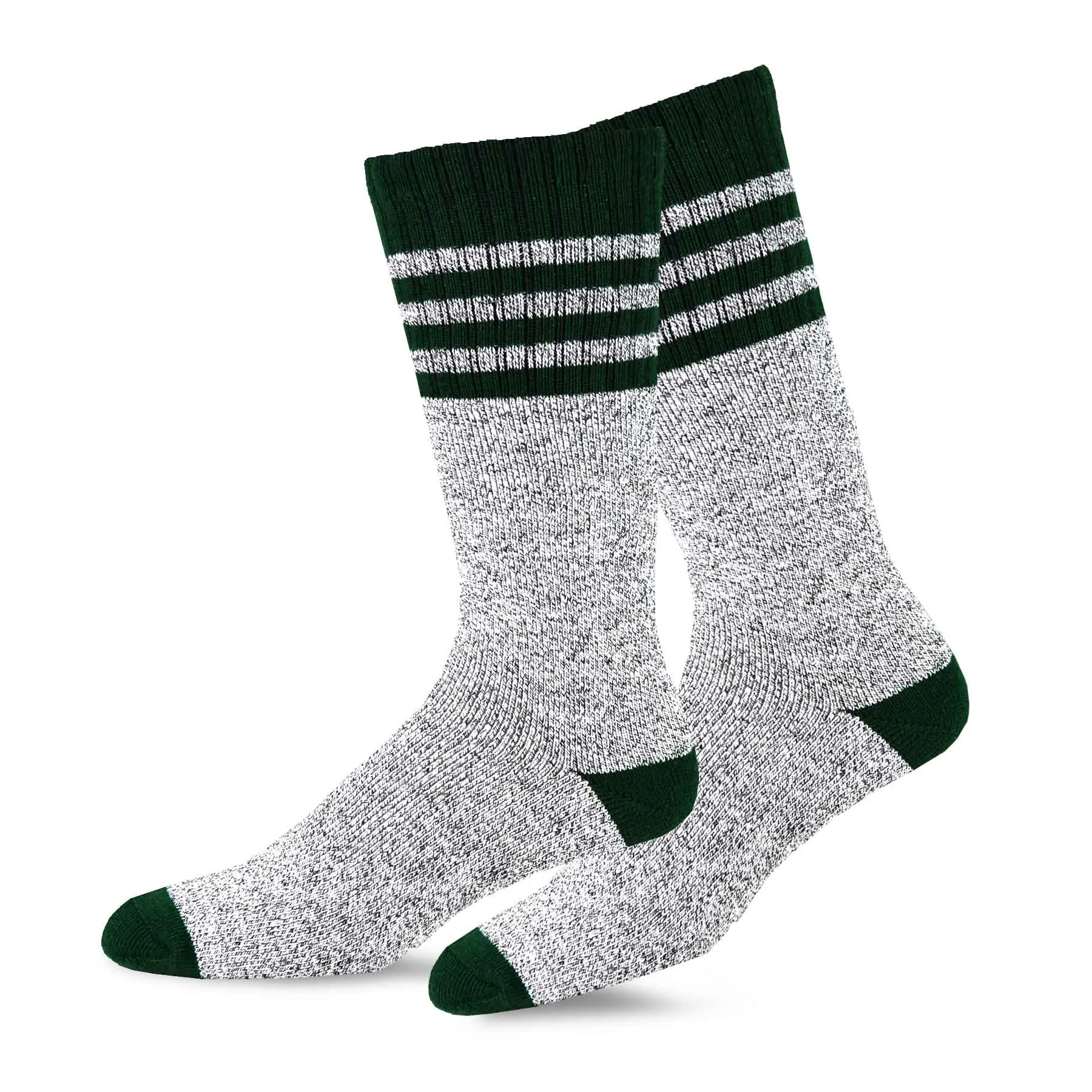 TeeHee Socks Men's Thermal Cotton Crew Black/Green Stripe 2-Pack (50765)