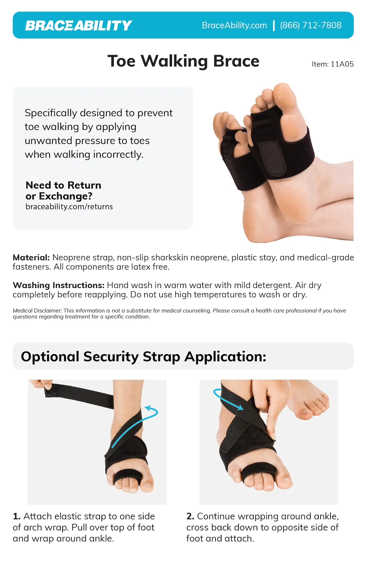 Toe Walking Brace | Patented Pediatric Idiopathic Tip-Toe Correction Splint for Youth Neurological Disorders (Pair)