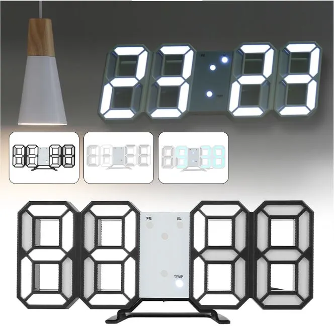 USB powered 3D LED Wall  Digital Table Clock Alarm Nightlight