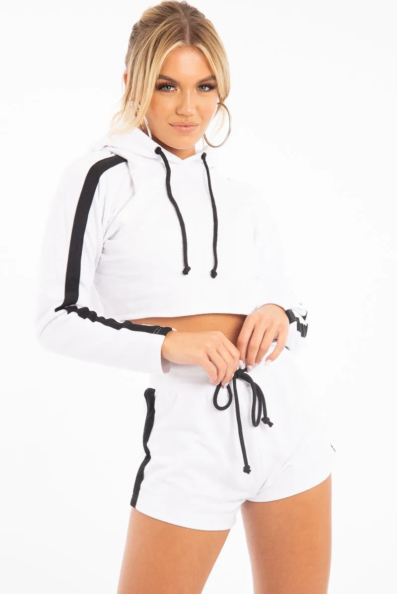 White Black Cropped Hoodie and Shorts Co-ord - Kya