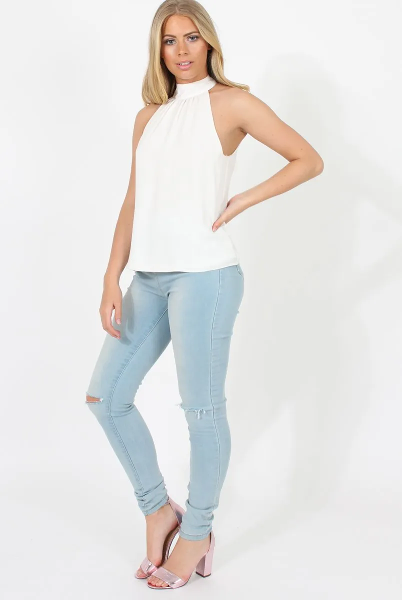 White High Neck Lace Back Top - Kerry