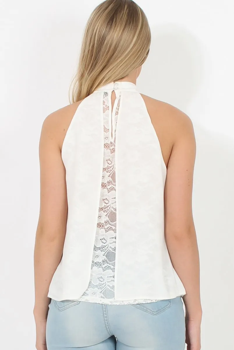 White High Neck Lace Back Top - Kerry